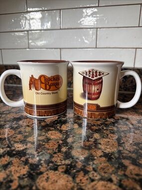 Collectable Cracker Barrel Country Store Checker Board Coffee Mugs (set of 2)
